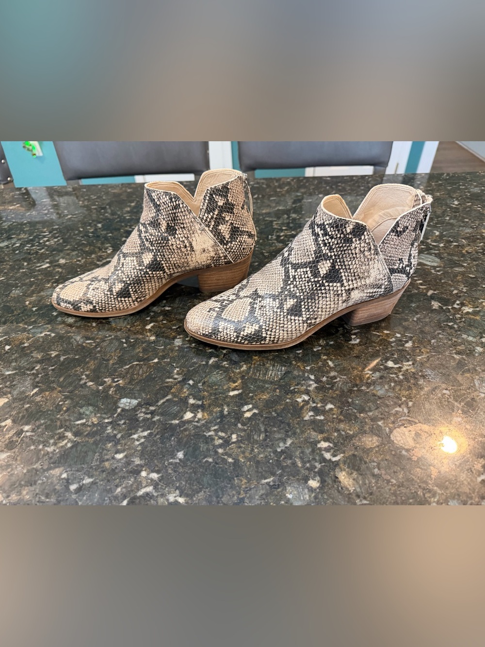 Dolce Vita Snake-Print Ankle Booties in Beige and Black